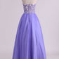 Sweetheart A Line Tulle Prom Dresses With Applique And Beads
