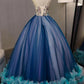 Ball Gown V Neck Sleeveless Appliqued Tulle Prom Dress Hot Quinceanera SJSP46YC47P