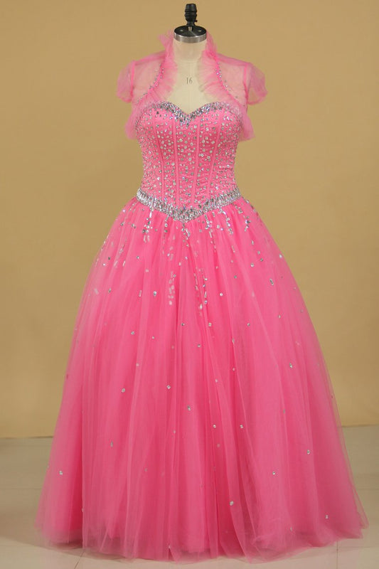 2024 Ball Gown Beaded Bodice Quinceanera Dresses Sweetheart Tulle Floor Length