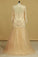 Prom Dresses V Neck Long Sleeves Sweep Train Tulle & Lace