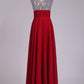 Prom Dresses V Neck Chiffon With Beading A Line Sweep Train
