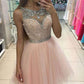 Homecoming Dresses 2024 A-Line Scoop Bateau Libby Sleeveless Sequins Beading Tulle Short/Mini
