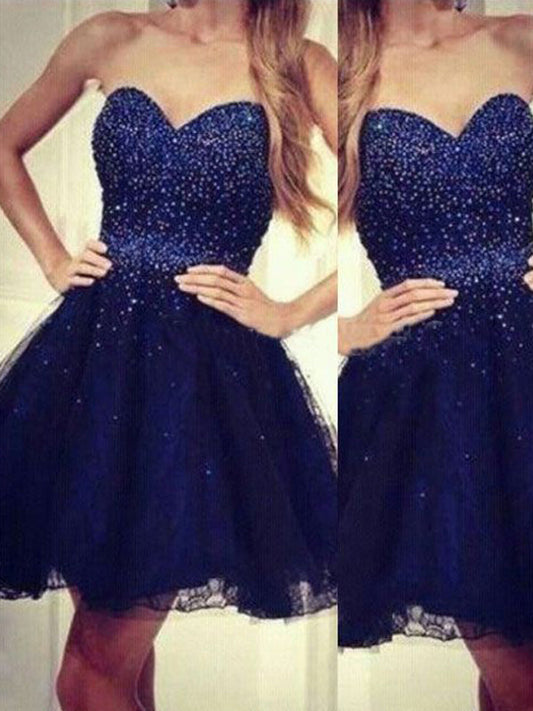 Homecoming Dresses 2024 A-Line Sweetheart Strapless Sleeveless Beading Lace Aubree Short/Mini