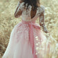 2024 Ball Gown Brynn Homecoming Dresses Sweetheart Long Sleeve Applique V Back Sash/Belt/Ribbon Tulle Knee-Length