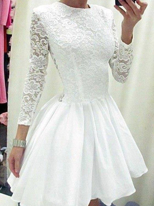 2024 A-Line Jewel Neck Long Sleeve Lace Cut Homecoming Dresses Isis Short/Mini