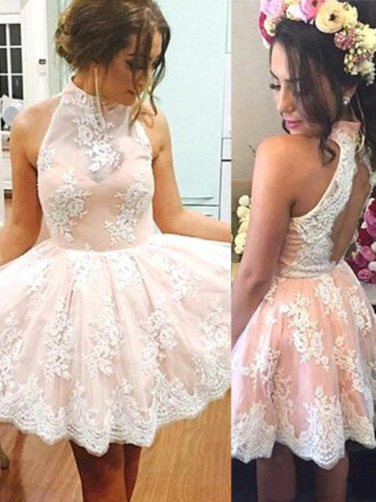 2024 A-Line Halter Sleeveless Applique Cut Homecoming Dresses Out Tulle Danica Cut Short/Mini