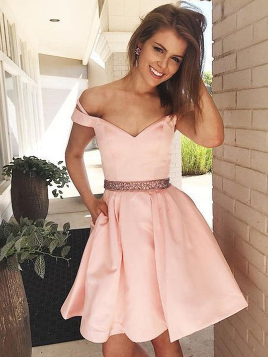 2024 Homecoming Dresses A-Line Sweetheart Off-The-Shoulder Beading Aniyah Pleated Short/Mini