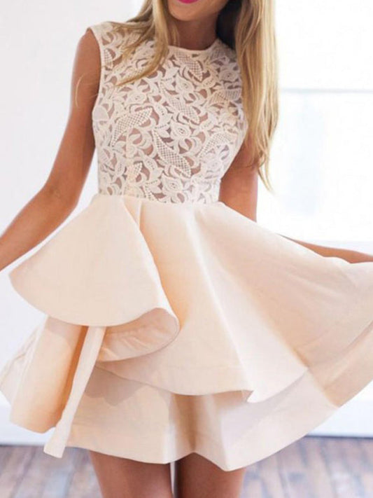 2024 Homecoming Dresses A-Line Jewel Neck Shirley Sleeveless Layers Lace Cut Short/Mini