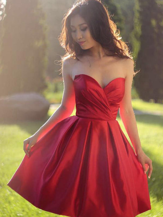 Oriental Style Red Sweetheart Sleeveless Madilynn Homecoming Dresses Pleated A-Line Short Mini