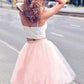 Two Piece Ball Camille Gown Tulle Square Homecoming Dresses Neck Straps Sleeveless Knee-Length