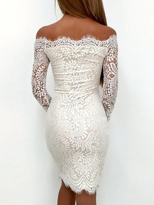 Lace White Off-The-Shoulder Cut Short/Mini Homecoming Dresses Sheath/Column Long Alessandra Sleeve