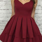 Burgundy V Neck Homecoming Dresses Sleeveless Pleated Layers Cut Sonia Short/Mini