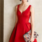 Red V Neck Sleeveless Pleated Cut Short Monique Homecoming Dresses A-Line Mini