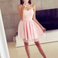 A-Line Sweetheart Sleeveless Homecoming Dresses Tulle Cut Short Rosa Mini