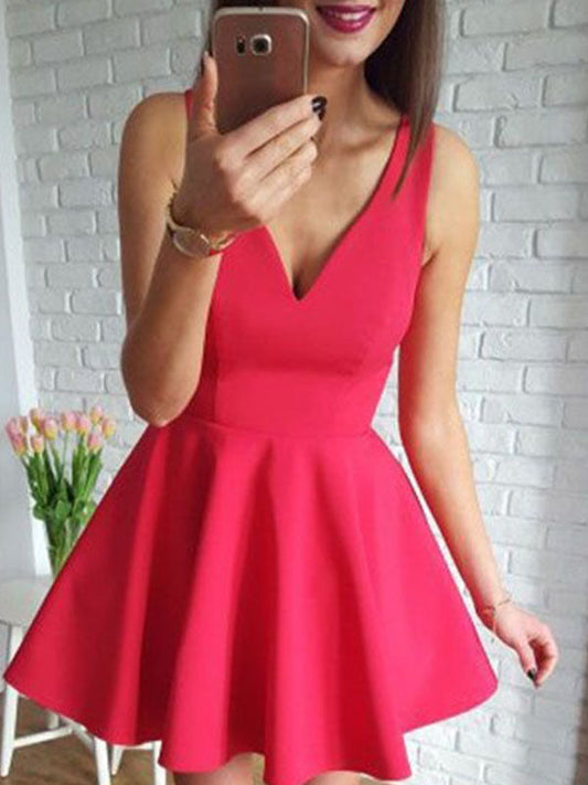 Simple High Low Cut Short Alayna V Neck Sleeveless Homecoming Dresses A-Line