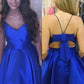 Royal Blue Spaghetti Straps V Neck Averi Sleeveless Bowknot Homecoming Dresses Satin A-Line