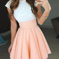 A-Line Scoop Homecoming Dresses Zoe Neck Cap Sleeve Lace Chiffon Cut Out Back Cut Short/Mini