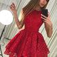 Cap Sleeves A Line Jewel Ariella Red Tiered Homecoming Dresses Lace Short Flowers Pleated