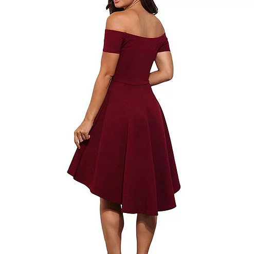 Off The shoulder Satin Burgundy A Janet Line High Homecoming Dresses Low Simple Pleated