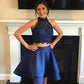 Halter Lace Homecoming Dresses Sleeveless Two Pieces Satin Tiered Pleated Valery Elegant