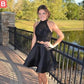 Halter Lace Homecoming Dresses Sleeveless Two Pieces Satin Tiered Pleated Valery Elegant