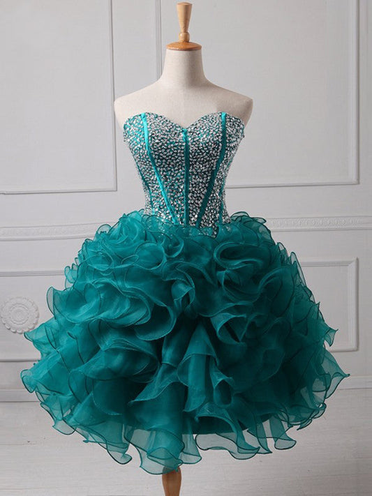Ruffles Ball Gown Strapless Margaret Homecoming Dresses Sweetheart Backless Rhinestone Organza Teal