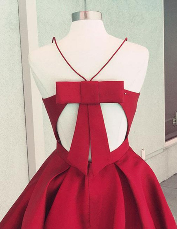 Spaghetti Straps V Tamara Neck Homecoming Dresses A Line Pleated Backless Cut Out Bow Knot