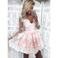 Long Sleeve Ball Gown Pleated Deep V Homecoming Dresses Neck Sheer Kelsey Pink Lace Flowers Mini