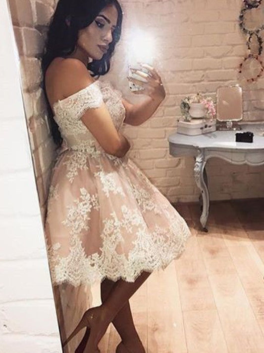 Off Shoulder A Line Paige Homecoming Dresses Lace Flowers Sexy Elegant Pleated Ivory Knee Length