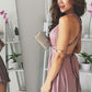 Deep V Neck Straps Backless Criss Cross Sexy Dusty Rose Homecoming Dresses A Line Satin Anahi Pleated