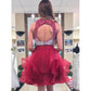 Micaela A Line Jewel Sleeveless Rhinestone Organza Ruffles Backless Homecoming Dresses Two Pieces