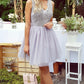 Sleeveless Maia A Line Homecoming Dresses Tulle Appliques V Neck Grey Pleated Short