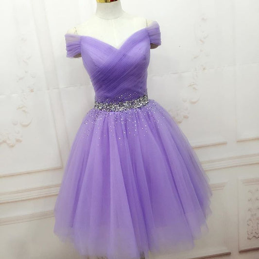 Off The Homecoming Dresses Shoulder V Neck Lilac Rhinestone A Jada Line Tulle Pleated Ruched