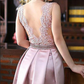 Scoop Sleeveless Sheer Back Appliques Arielle Lace Homecoming Dresses A Line Satin Beading