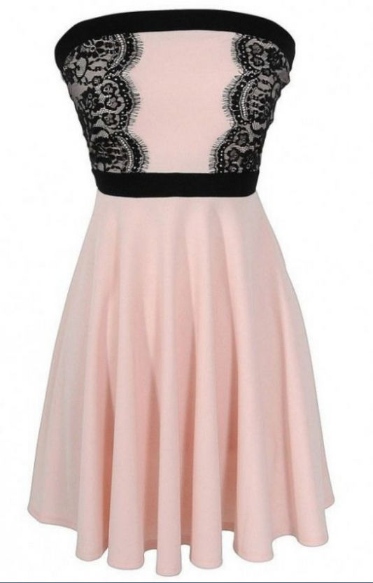 Strapless A Line Pleated Dusty Rose Amira Homecoming Dresses Satin Lace Flowers Knee Length
