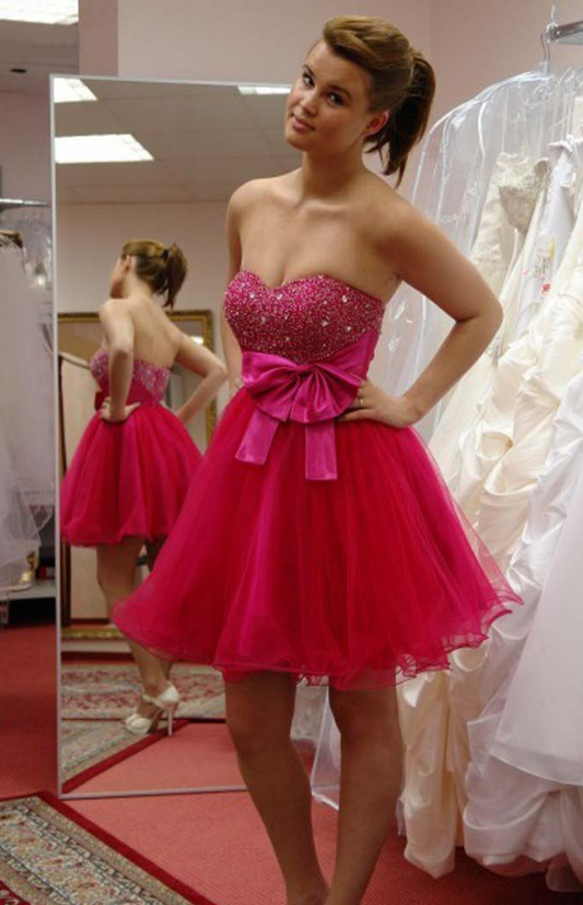 Sweetheart Backless Homecoming Dresses Fuchsia Beading Bowknot Alisa Ball Gown Organza