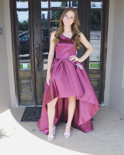 One Shoulder Sleeveless High Low Floor Yareli Homecoming Dresses Length Simple Satin A Line