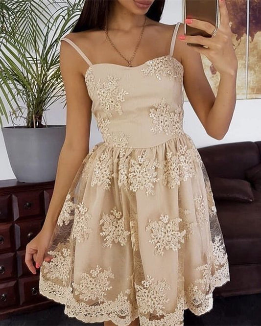 Spaghetti Straps Homecoming Dresses Sweetheart Lea A Line Lace Flowers Pleated Ivory