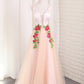 Tulle A Line Spaghetti Straps Prom Dresses With Applique