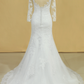 Plus Size Mermaid Open Back Wedding Dresses 3/4 Length Sleeve Tulle With Applique