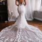 Charming Mermaid V Neck Lace Wedding Dresses with Appliques