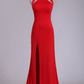 Sexy Open Back Prom Dresses Scoop Spandex With Beads And Slit Sheath