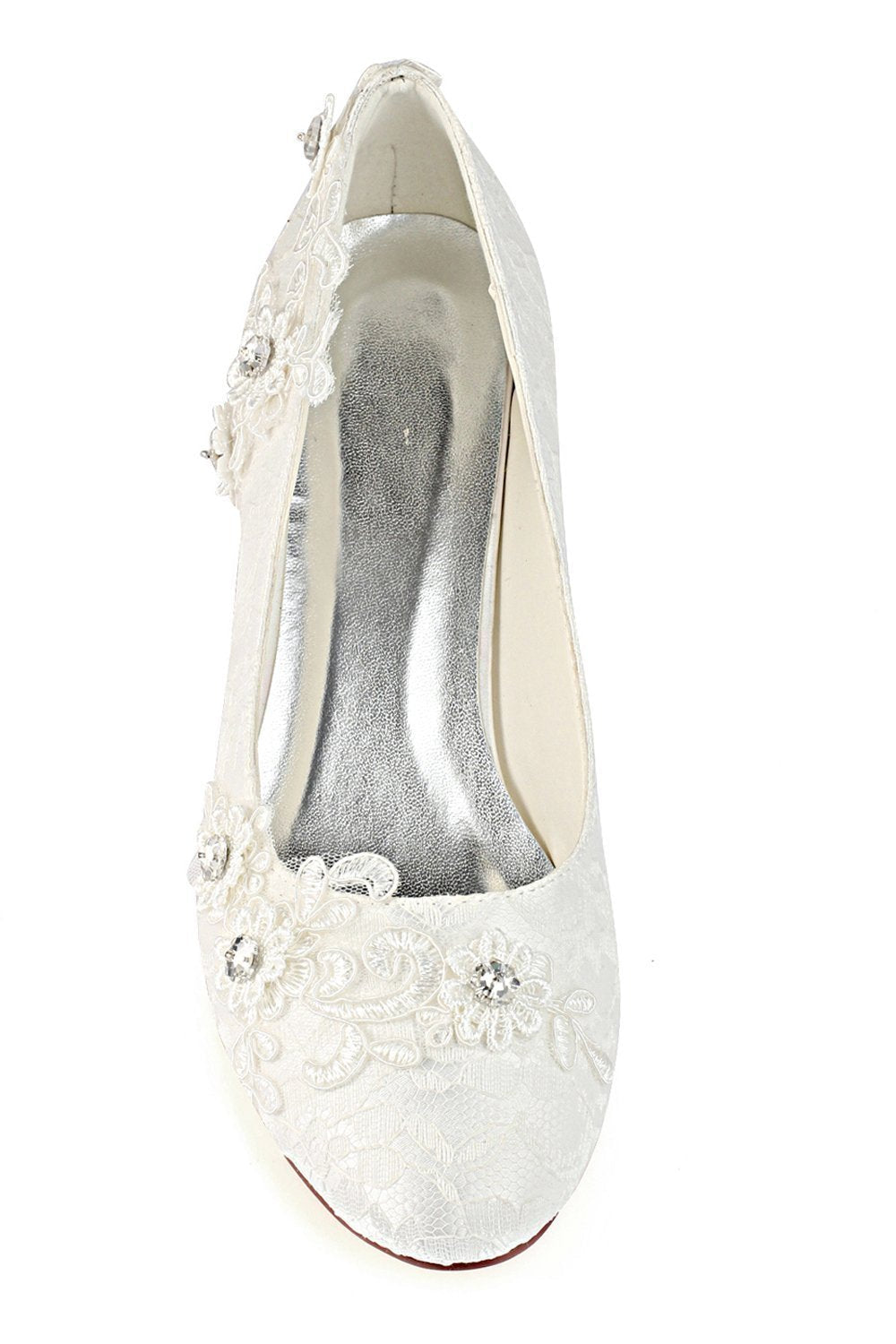 Lace White Lower Heel Evening Shoes Wedding SRS12566