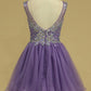 Short/Mini Homecoming Dresses A Line Scoop Beaded Bodice Tulle