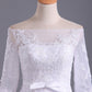 Shiny Wedding Dresses Bateau Half Length Sleeve A Line With Applique