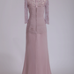 Ruched And Beaded Mother Of The Bride Dresses 3/4 Length Sleeves Sheath Chiffon