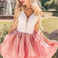 Pink V Neck Homecoming Dress With Lace Sweet A-Line V-Neck Sleeveless Short Prom Dresses