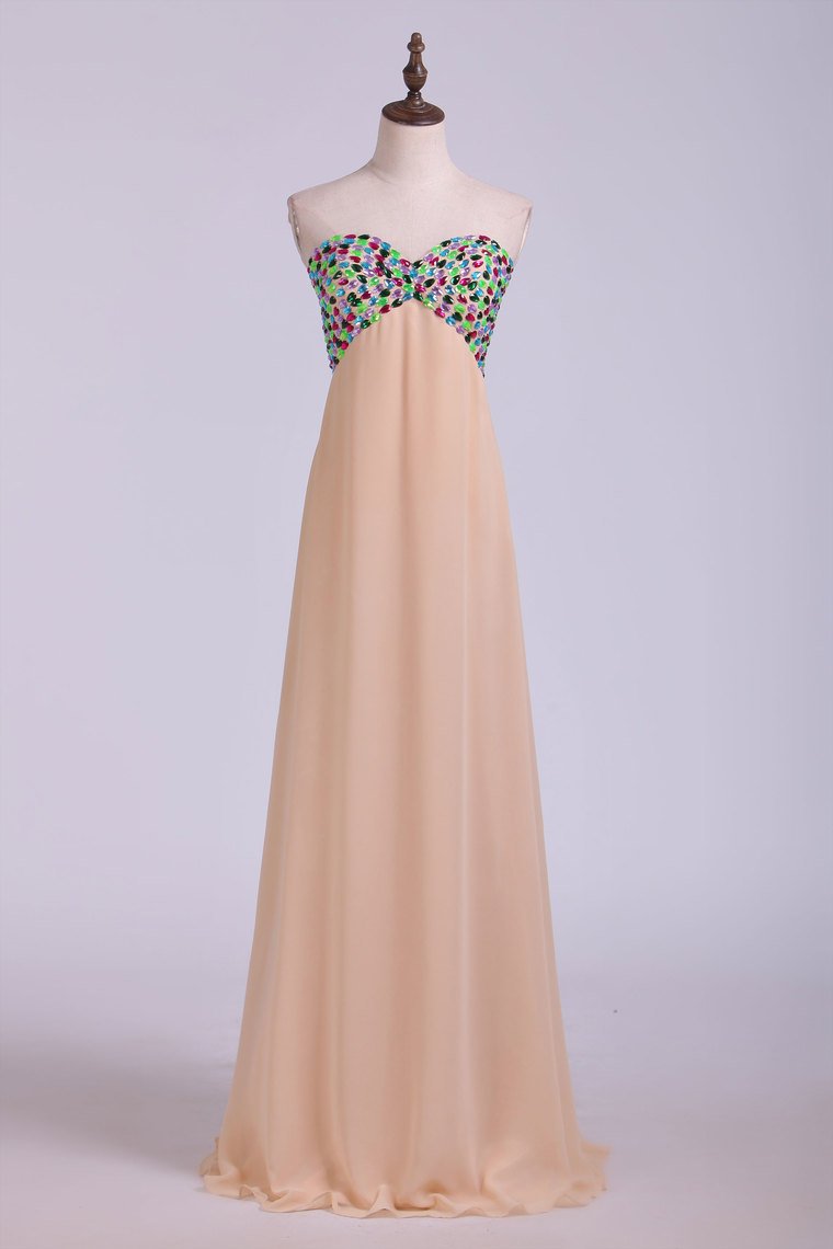 Multi Color Beadwork & Beaded Straps Connecting Across The Center Of The Back Prom Dresses
