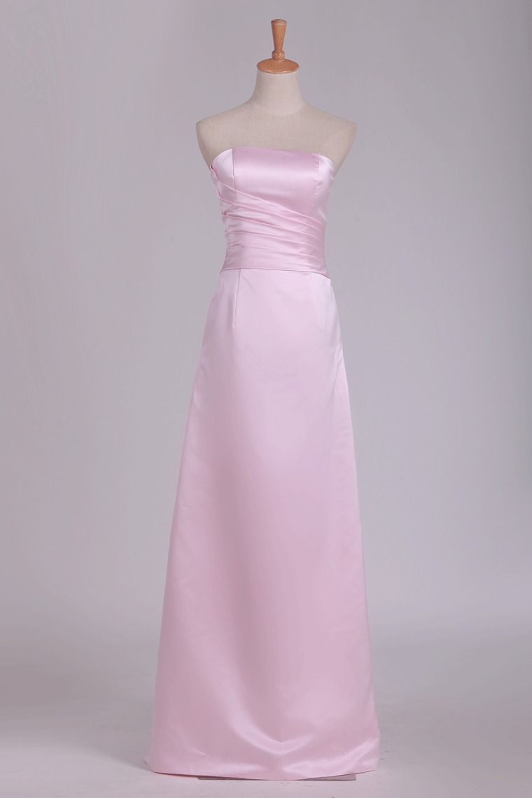 2024 Strapless Bridesmaid Dresses Satin With Ruffles Floor Length A Line