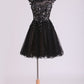 Black Scoop Short/Mini Homecoming Dresses A Line Tulle With Applique And Beading